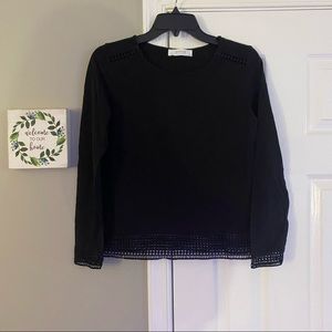 Promod Boutique Dot Embroidered Hem Long Sleeve Shirt Black Small Boho